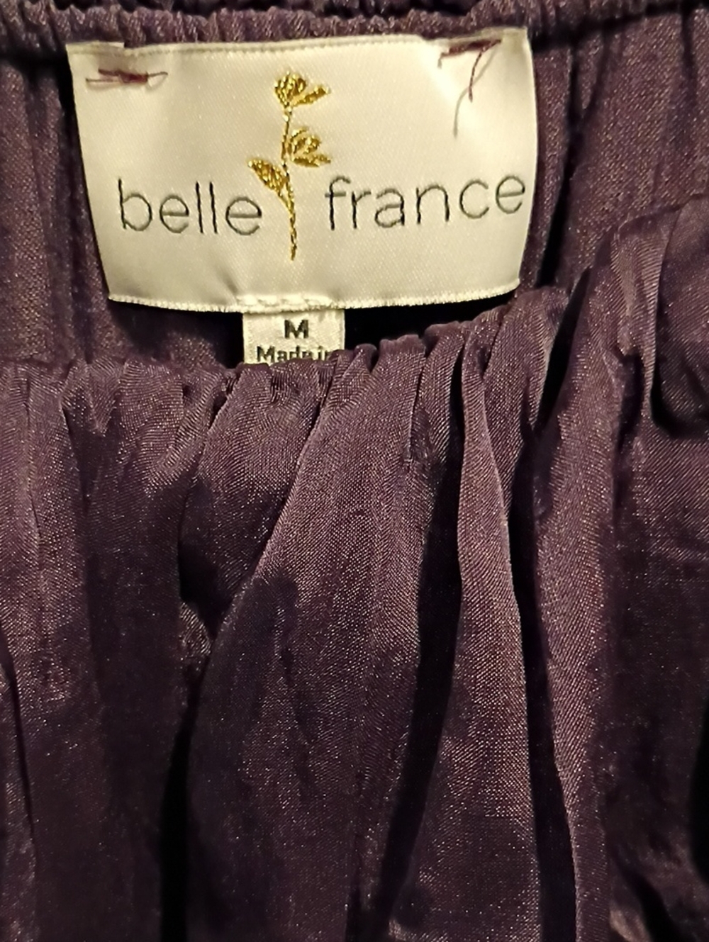 Belle France Purple Silk Flared Shoulders Blouse w Crocheted Laced Cuffs